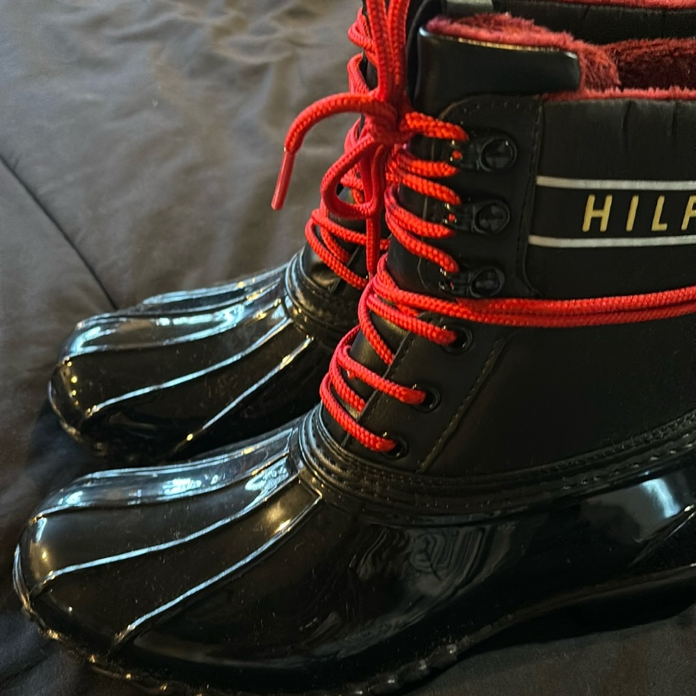 Brand new Tommy Hilfiger rain boots. Never worn, black, patent leather